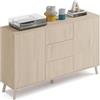 Muebles Pitarch | Aparador salone da pranzo, buffet, mobile ausiliario, 2 ante e 3 cassetti, rovere Aurora, 89x140x40 cm, dispensa, cucina, ufficio, moderno nordico, modello Oslo
