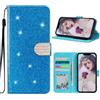 EuoDuo Compatibile con Samsung Galaxy A33 5G Cover Libro Ragazza Glitter Custodia in PU Pelle Luccicante Portafoglio con Porta Carte Magnetica Protettive Wallet Case - Blu