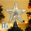 Lewondr Puntale Albero Natale Stella Punta Albero Natalizio con Illuminazione Luci Led a Batteria di Decorazione Natalizia Accessori Albero di Natale Punta per Albero di Natale Luci Calde, Argento