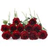 Laelfe 12 Pcs Rose Rosse Finte per Decorazioni, Bouquet Fiori Finti di Rosa con Steli Lunghi, Rose Artificiale per Composizioni di Nozze Casa Giardino Partito Decorazioni Floreali (Borgogna)
