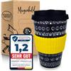 Morgenheld Tazza da Caffè da Asporto Monkey 380ml Porcellana Mug takeaway con tappo in silicone, senza BPA, Coffee-to-go Cup da Viaggio con coperchio, Perfetta per caffè tè e in movimento