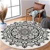 Carvapet Tappeto Rotondo 120cm Morbida Microfibra Tappeto a Cerchio Salotto Cameretta Soggiorno Antiscivolo Lavabile Mandala Boho Tappeti di Zona(Nero Mandala)