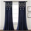 Lush Decor Tenda per finestra in lino con pompon bohémien (pannello singolo), 213,4 cm di lunghezza x 132 cm di larghezza, blu navy