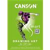 CANSON XSmart, Carta da disegno bianca, Double Face: strutturata e morbida, 150gsm, Blocco incollato per lato lungo, A4-21x29,7cm, Bianco, 40 fogli