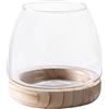 Wnvivi Ciotola di pesce in vetro trasparente con base in legno, vaso idroponico per acquario, ciotola rotonda in vetro per decorazione soggiorno, 19,5 cm