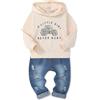 SOLOYEE 2 Pezzi Bimbo Neonato Completini Lettera Stampa Pullover con Cappuccio Top +Pantaloni Jeans Strappati 3-4 Anni, Beige