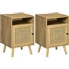 HOMCOM Set 2 Comodini Moderni con Armadietto e Ripiano Aperto, in Truciolato e Rattan, 39x35x60 cm|Aosom