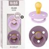 BIBS Colour Ciuccio confezione da 2 pezzi. Privo di BPA, Tettarella tonda. Lattice di gomma naturale, Prodotto in Danimarca, Taglia 1 (0-6 mesi), Violet Sky/Mauve
