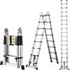 COOCHEER Scala telescopica in alluminio, 5 metri, Scala pieghevole, Scala multiusocarico massimo: 150 kg, Argento