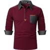 QUNERY Polo Uomo Manica Lunga Contrasto Slim Fit Polo Tennis Golf Poloshirt Bordeaux XL