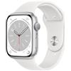 APPLE - IPHONE 2ND SOURCE Apple Watch Series 8 GPS 45mm Cassa in Alluminio color Argento con Cinturino Sport Band Bianco - Regular