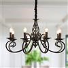 Ganeed Lampadario Rustico a Candele Stile Country Francese Lampadario Vintage in Ferro con Sospensione a Lampadario per Cucina Country Isola Sala da Pranzo Camera da Letto Nero 8 Luci