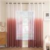 EMEMA Voile Tende Trasparenti con Occhielli Sfumato per Soggiorno Verticale Tenda per Finestra per Soggiorno e Camera da Letto 2 Pannelli 140 x 215 CM Marrone Rosso