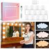 Akynite Luci da Specchio Hollywood 12 Lampadine con Adattatore, Cavo USB Regolabile, 3 Colori e 10 Intensità, Make Up Luci Adesive per Specchio Trucco, Luci a LED Make Up per Cornice Specchio
