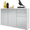 Vladon Madia Ben V3, mobile con 3 ante e 2 cassetti, bianco opaco/grigio chiaro satinato (117 x 74 x 36 cm)