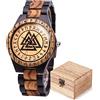 YCYR Orologi da Uomo Vichingo, Mitologia Norrena Valknut Rune Symbol Quartz Watch, Fatto a Mano Vintage Regolabile in Legno Bracciale Regalo