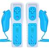 TechKen Controller e Nunchuck, Joystick di Gioco Remoti sena fili per Wii e Wii U (2 Blu)