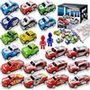 TOYABI Set di 20 Macchinine a Frizione e 2 Figure di Poliziotti - Auto per Bambini dai 3 agli 8 Anni, Macchina della Polizia Giocattolo per Bambini, Scala 1:64, per Compleanno