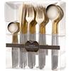 Decor Decorline - Set di posate in plastica resistente riutilizzabile - 40 pezzi - Include 16 forchette, 8 coltelli, 8 cucchiai e 8 cucchiaini da caffè - Noble - Top: Oro lucido - Manico: Argento