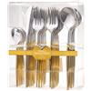 Decor Decorline - Set di posate in plastica resistente riutilizzabile - 40 pezzi - Include 16 forchette, 8 coltelli, 8 cucchiai e 8 cucchiaini da caffè - Noble - Top: Argento lucido - Manico: Oro