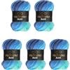 Wollbiene 5 gomitoli di lana Batik da 100 g, 500 g, con gradiente, multicolore (2130 blu, turchese)