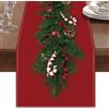 Patimate Runner da Tavola Natalizio, Tovaglia Natalizia in Lino Rosso con Stampa di Bastoncini Zucchero Campanelle Dell'albero di Natale, Decorazioni Natalizie per Tavola di Natale, Cene di Famiglia(230 x33cm)