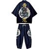 Doslavida - Set cardigan kimono giapponese da uomo, stile cinese, stampato, giacca e pantaloni, aperto sul davanti, a sette maniche, L