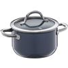 WMF Fusiontec Inspire - Pentola piccola da 16 cm, coperchio in vetro, per carne a induzione, 1,3 l, piccola pentola in ceramica high-tech, antigraffio, non rivestita, colore blu scuro, Made in Germany