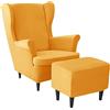 AQIGR Fodera Copripoltrona con Orecchie Elasticizzato con Copri Pouf, Rosa/Giallo/Verde Poltrona Protettiva 2 pezzi Copripoltrona 1 pezzo Copri Poggiapiedi Fodera per Cuscino Lavabile Rimovibile per Bar Sog