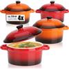 COM-FOUR® 4x casseruola con coperchio in ceramica - ciotola da dessert per es. Pinna di ragù in arancione e rosso, 250/175 ml per piatto (4 pezzi - arancia. rosso)