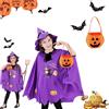 AOMAIGAD Costume di Halloween per Bambini,costume mantello da pipistrello,costume da mantello di zucca,costume Pipistrello Bambino Con cappello da strega + borsa da zucca (porpora)
