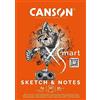 CANSON XSmart, Carta da disegno bianca, grana fine, 90gsm, Blocco incollato a lato lungo, A4-21x29,7cm, Bianco, 50 fogli