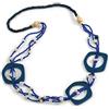 Avalaya - Collana lunga con perline multi-filo in ceramica blu scuro/blu elettrico e legno, anelli in acrilico - lunga 90 cm