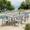 DEGHI Set pranzo tavolo 200/260/320x100 cm e 6 sedie con braccioli in alluminio e textilene grigio - Carioca