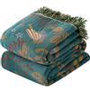 HOORDRY Copriletto double-face in cotone, stile bohémien, 230 x 250 cm, per divano a 2 o 3 posti, in tessuto jacquard, decorativo, lavorato a maglia, con nappe, verde/bianco