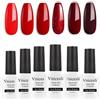 Vnicesli Kit Smalto Semipermanente Unghie Rosso Bordeaux Glitter, 6 Colori Smalti Semipermanenti Per Unghie Glitterato Rosso Soak Off Smalto Gel Unghie UV LED Nail Art DIY 10ML