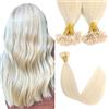 Sindra Extension Cheratina Capelli Veri Biondo Platino 45cm 50Ciocche 50g Extension Capelli Veri Cheratina Keratin Nail Tip Umani Estensioni U#60-45cm
