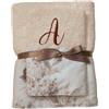 Generico Set Asciugamano con Ospite, Iniziale ricamata con balza 100% cotone (Beige)