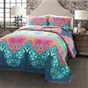Lush Decor Boho Chic Set di Biancheria da Letto Reversibile, 3 Pezzi, Cotone, Turchese e Blu Navy, Full/Queen