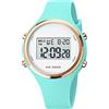 findtime Orologi da donna digitale orologio da polso da donna per bambini, orologio da donna, multifonico, cinturino in silicone digitale con allarme luce, cronometro oro rosa, verde, cinghia