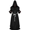 IvyRobes Costume da Monaco Frate Medievale Con Cappuccio Sacerdote Accappatoio Rinascimentale Halloween Costume Cosplay Mantello Nero S