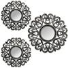 DRW Set di 3 applique da parete rotonde con specchi in melamina in argento 35 cm-1 25 cm-2 pz