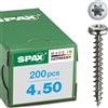 SPAX, 0207000400503, Vite universale 4,0 x 50 mm, 200 pezzi, Panhead, T-Star Plus, 4Tagliare, interamente filettato, acciaio inox A2, 1,4567