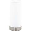 EGLO Lampada da tavolo Damasco 1, lampada da tavolo uno punto luce, lampada da comodino in acciaio, nichel opaco, satinato, bianco, E27, interruttore incl