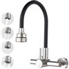 CREA Rubinetto Miscelatore da Parete per Cucina 360° flessibili con Spruzzatore a Quattro Funzione, Monocomando, Rubinetto per Lavello da Cucina con Tubo in Silicone Nero, Acciaio Inox Spazzolato
