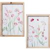 DRW Quadro tela con fiori e cornice in legno con vari colori 24x24x1,8 cm