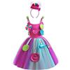 Lito Angels Children's Apparel Lito Angels Vestito Costume di Carnevale Pagliaccio Circo con Cerchio per Capelli di Caramelle per Bambina Taglia 3-10 anni, Arcobaleno Viola