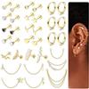 Chriscoco 33Pcs Piercing Orecchio Acciaio Chirurgico Per Donna Orecchino Cerchio con Catena Ipoallergenico Cartilagine Orecchino CZ Opale Stella Cuore Orecchini Conch Tragus Helix Piercing Gioielli