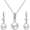 Skcess Set di gioielli 3 pezzi, catena in argento per donne e orecchini in argento 925 con ciondolo a forma di cuore e perle, set di gioielli in argento per donne, 40+5CM, Perla, Perla
