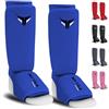 Mytra Fusion Junior paratibie elastici poliestere kick boxing, leggeri imbottiti schiuma allenamento paratibie Muay Thai, arti marziali, parastinchi MMA bambino (Rosso, XS)